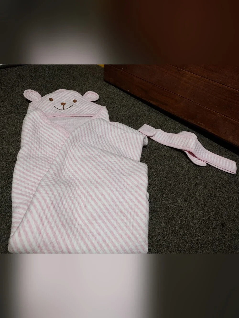 Pink Striped Hooded Baby/Toddler Hooded Towel with Bear Ears